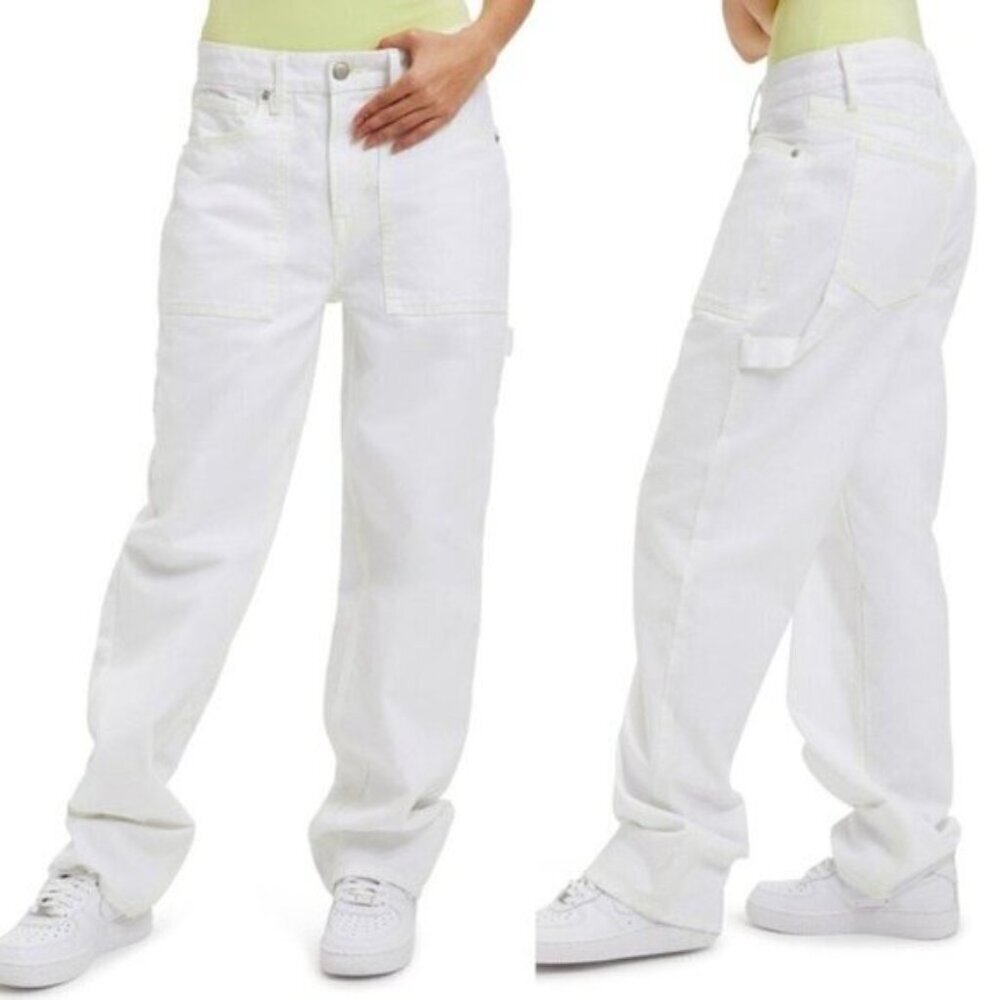 Good American NWT Good '90s High Waist Carpenter Jeans Size 26 Baggy White - Picture 2 of 13